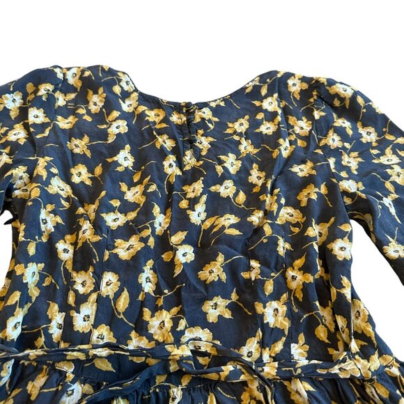 Free People 3/4 Sleeve Floral Print Dress Cotton Blend Grey Yellow Size 12 Women - Picture 7 of 12